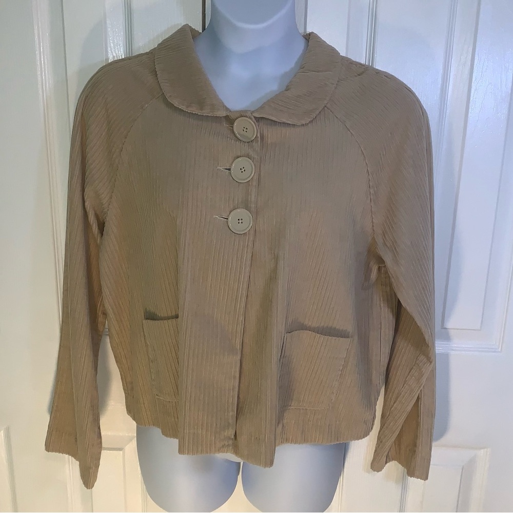 Kim‎ Rogers Tan Corduroy Blazer Retro Button Detail Size XL